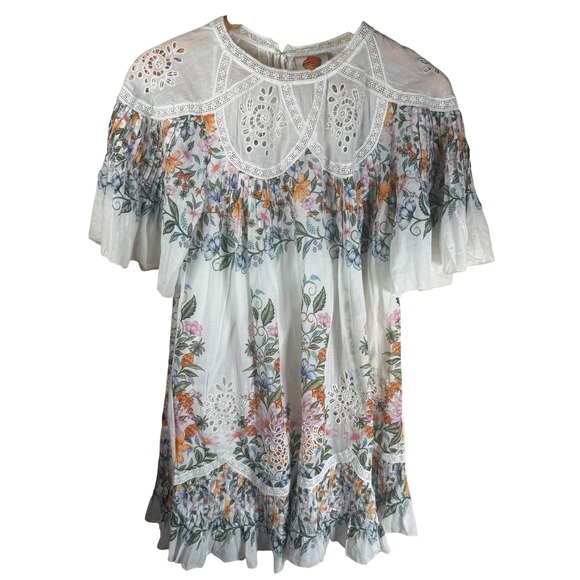 NIP Farm Rio Sweet Bloom Bouquet Short-Sleeve Mini Dress Size S Boho Cottagecore - Picture 3 of 12